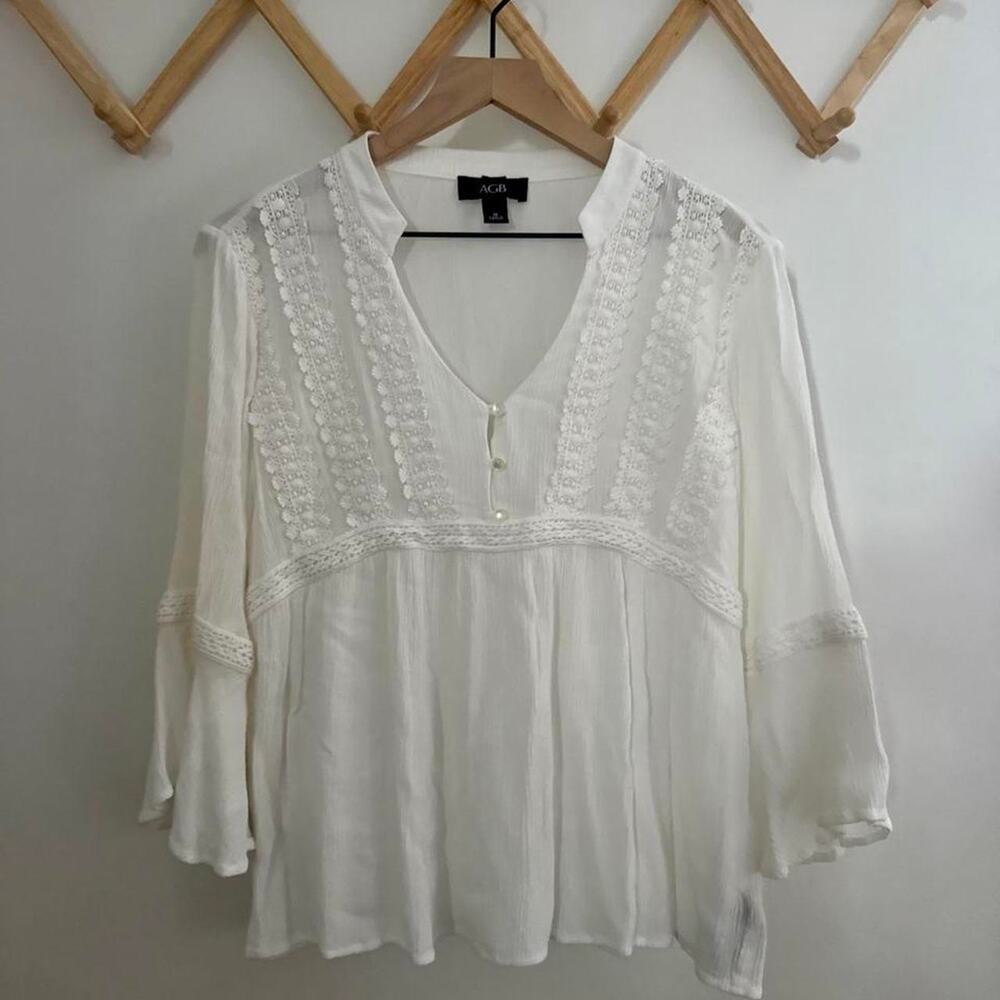 Agb boho festival white blouse with Lace detailing